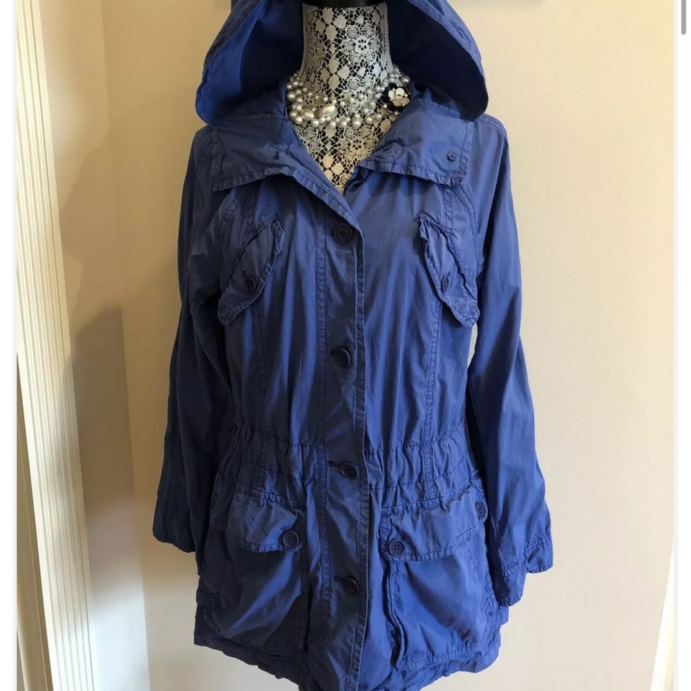 Juicy Couture Nautical Blue Garment Dye Parka Jacket Coat Size Petite
